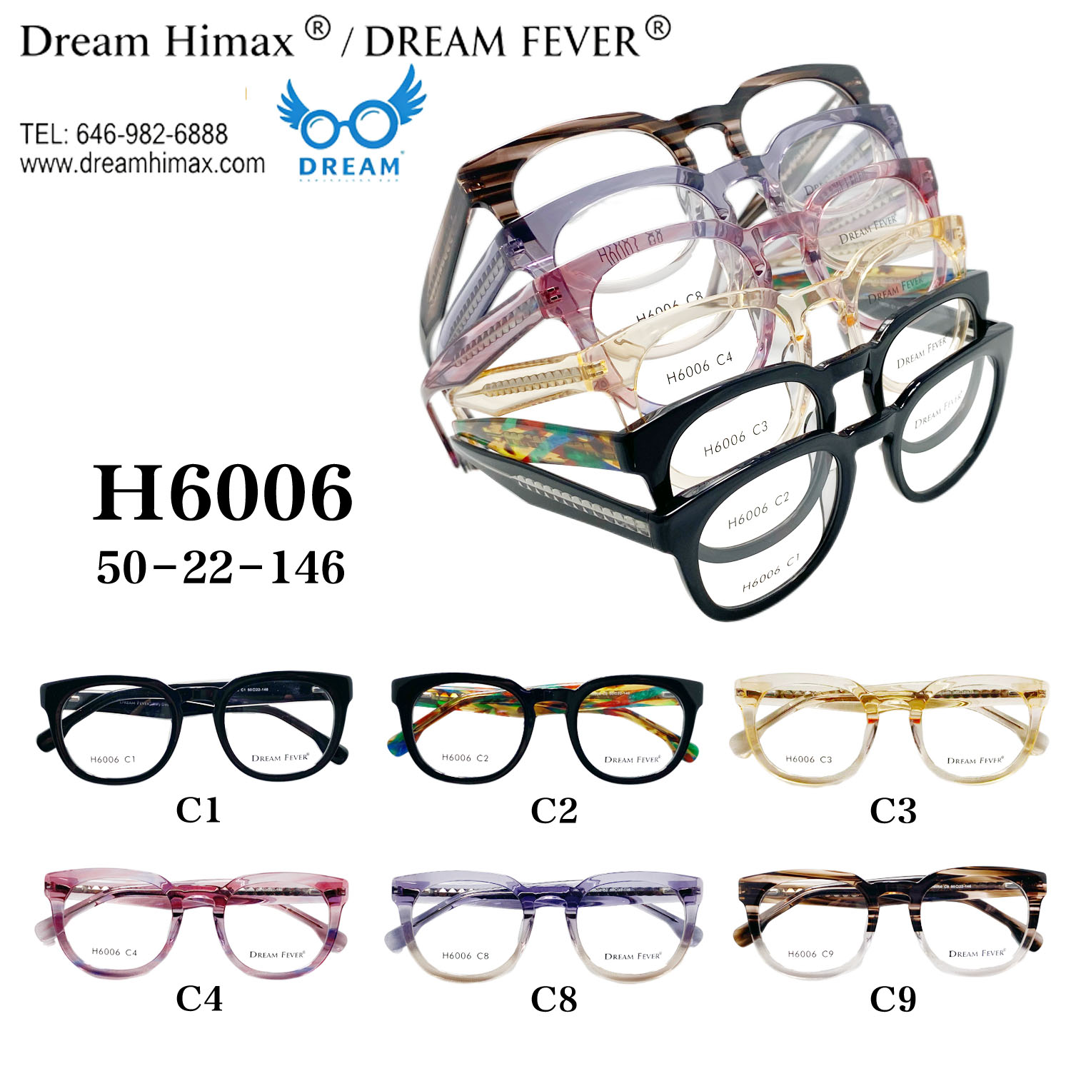 H6006 round acetate frame
