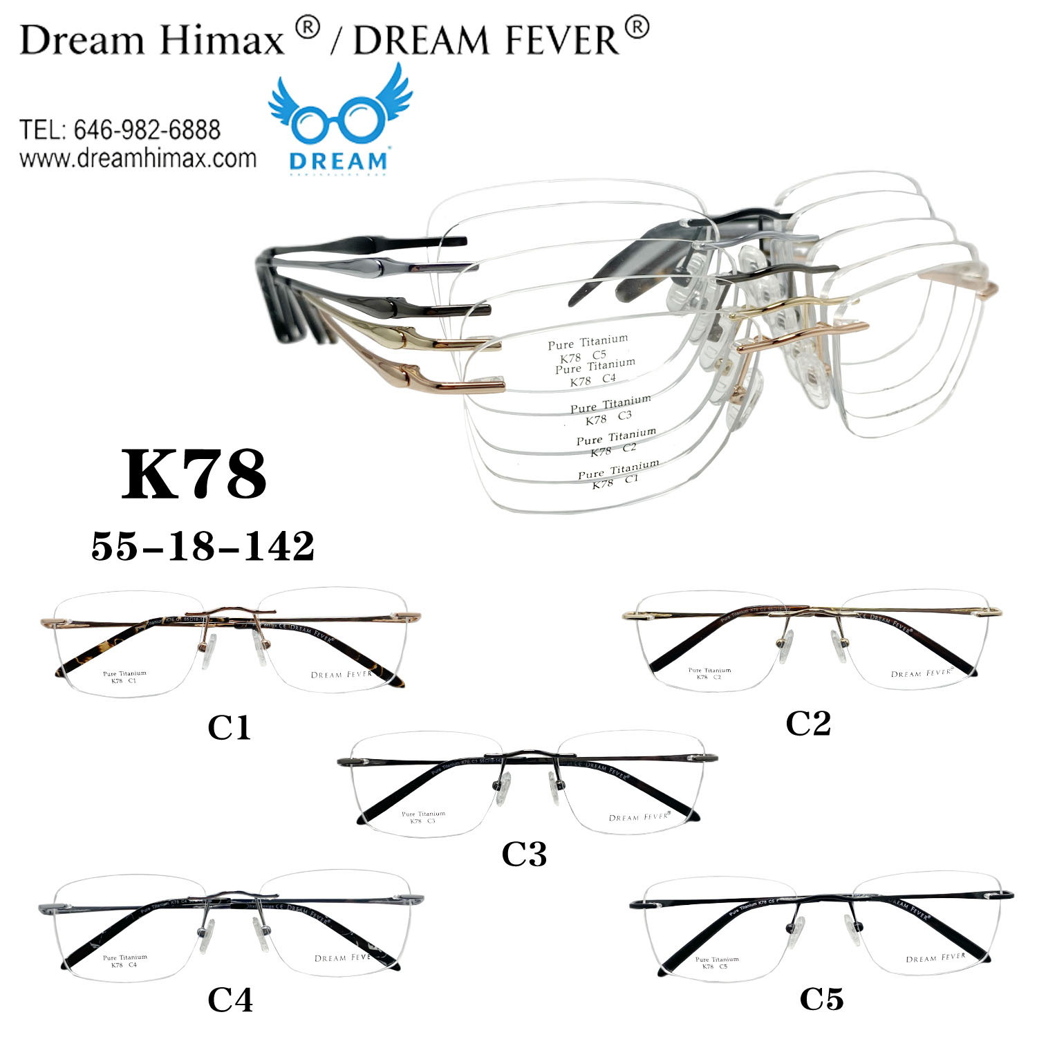 K78 titanium rimless frame